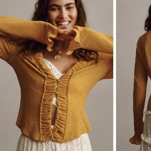 Anthropologie Gold Button-Front Cardigan